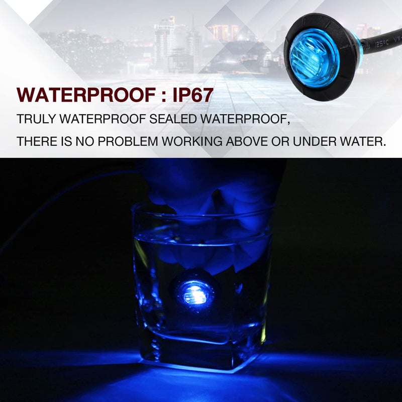 TMH 50 Pcs 3/4 Inch Round Blue LED Side Marker Indicator Lights with Grommet for Truck Lorry Trailer Pickup Van 12V DC Flush Mount 3led - Image 5